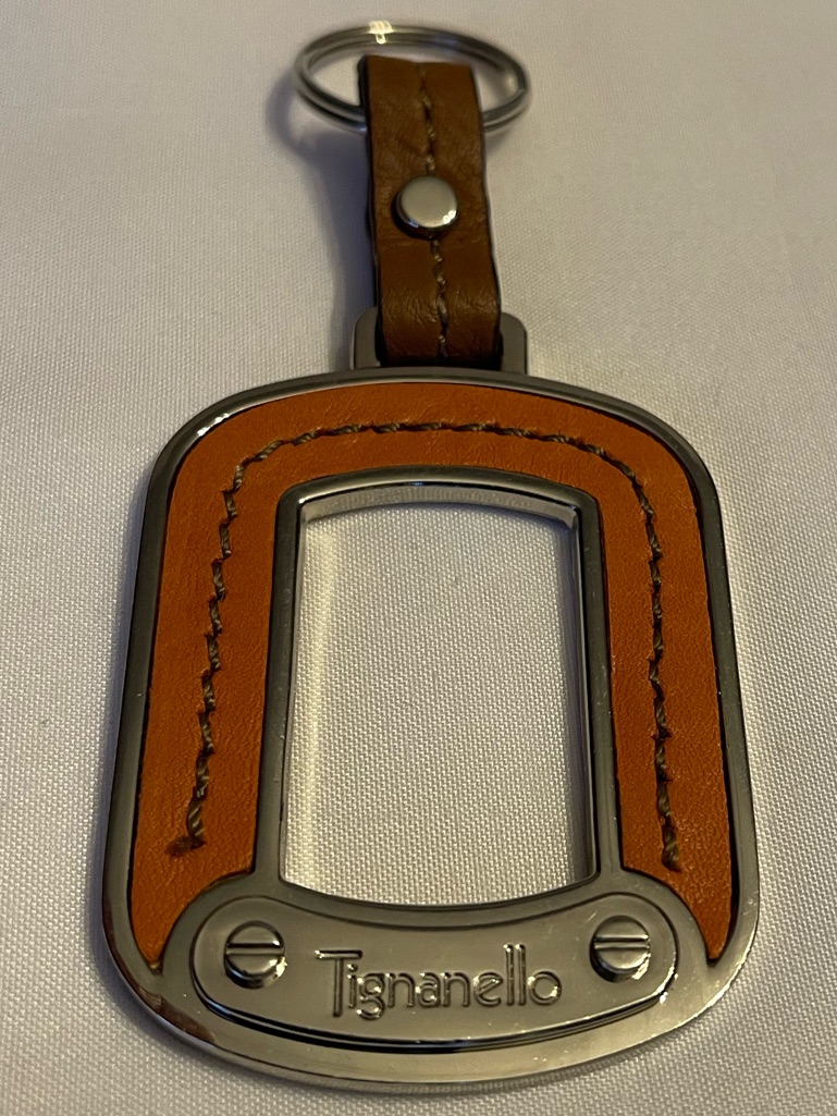 Tignanello Brown And Coral Leather KeychainLuggage Tag